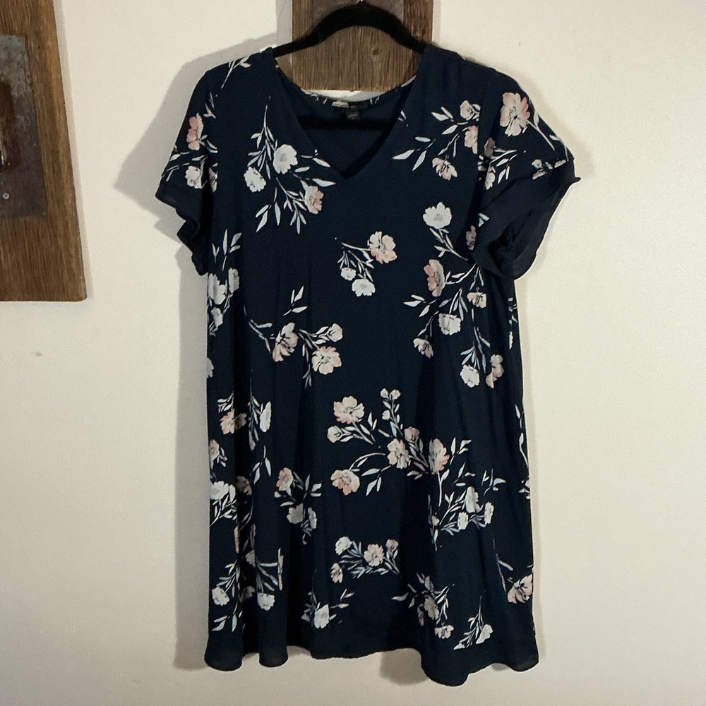 J Jill Everwear Collection Floral Print Navy Dress